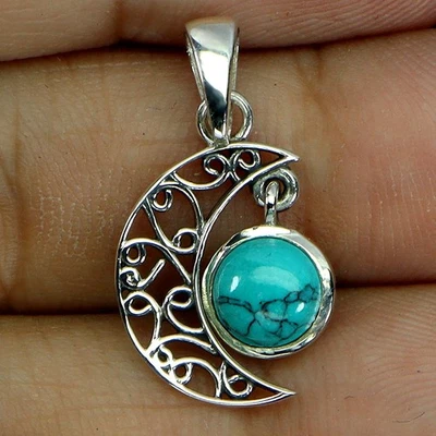 Colgante de plata de ley 925 redondo turquesa 6 mm piedras preciosas naturales joyería Foto 1 de 4