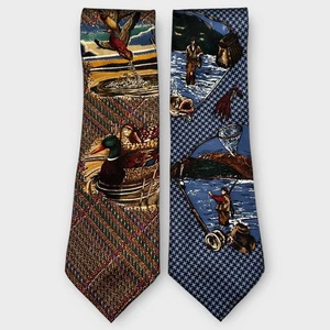Corbata de seda vintage 417 Van Heusen para hombre pato mallardo pesca al aire libre años 90 - Imagen 1 de 9