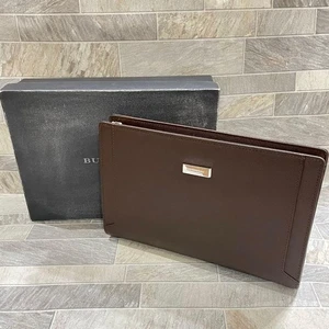 Burberry Saffiano Leather Clutch Bag Brown Used/Unused - Picture 1 of 20