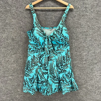 Unbranded Swimdress Women 22W Plus Blue Floral V-Neck Push Up Built In Trunks - Image 1 of 4