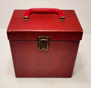 Vintage Amfile Platter Pak 45 Record Holder Red Plastic Handle Carrying Case - Foto 1 di 14