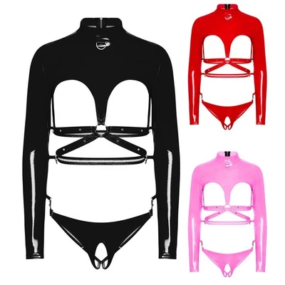 Damen One Piece Einteiler Jumpsuit Erotik Bodysuit Party Trikots Offener Teddy - Bild 1 von 4