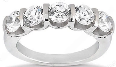 1.75 ct total 5 Stone Round Diamond Anniversary Band "U" Shape Ring 0.35 ct each - Image 1 of 3