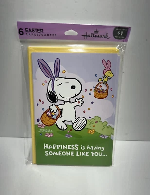 NEW - Pack of 6 Hallmark Easter Greeting Cards 4x6 Snoopy Woodstock Peanuts - Image 1 of 2