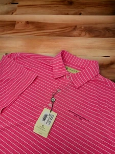 NWT Donald Ross Pink Striped Shirt Golf Polo Mens Large Pennsylvania Steel Co - Picture 1 of 16