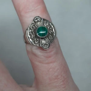 07K14 JOLIE STYLE ANCIENNE BAGUE EN ARGENT MASSIF MALACHITE 925 TAILLE 56 - Imagen 1 de 6