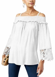 INC INTERNATIONAL CONCEPTS Size XS Cold Shoulder Top Blouse WHITE - Picture 1 of 1