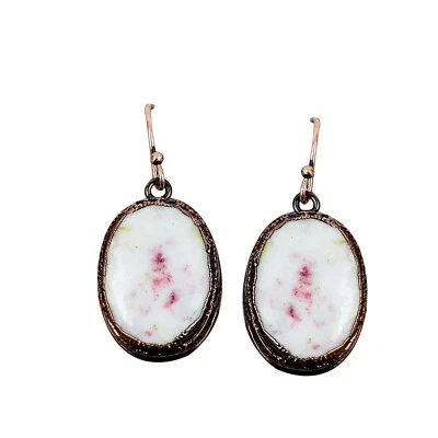 Copper Natural Cinnabar Dangle Drop Hook Electroformed Twisted Earrings Jewelry - Image 1 of 4