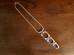 VTG CROWN TRIFARI SILVERTONE 1970'S SPACE AGE MODERN SEGMENTED PENDANT NECKLACE - Picture 1 of 10
