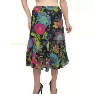 Gonna donna CHICOS S 0 Godet multicolore nera floreale foderata trasparente 100% seta - Foto 1 di 10