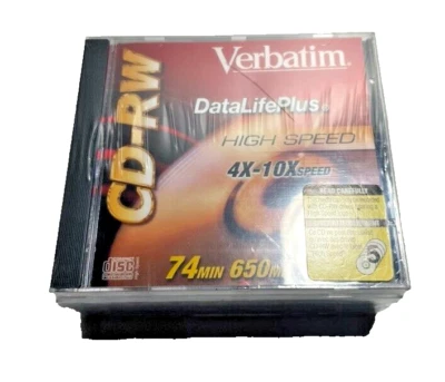 Pack of 5 Each Verbatim Datalife Plus High Speed 74M 650MB CD-RW Disk - Image 1 of 2