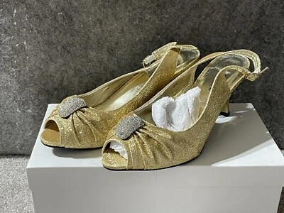 金色闪光小猫高跟鞋正式派对婚礼鞋午夜女式 8 童话 — 第 1/4 张图片