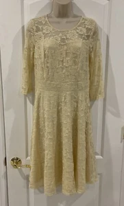 JASAMBAC Beige L Floral Lace Party Dress 3/4 Sleeve Waisted - Picture 1 of 15