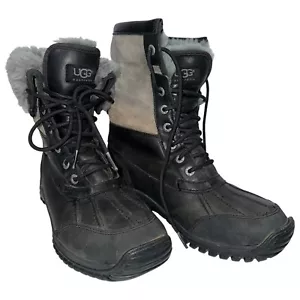 UGG 1906 Adirondack Black Leather Winter Waterproof Boots US 8 UK 6.5 - Read - Picture 1 of 18