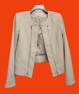 Womens Moto Jacket Calvin Klein Casual Business Soft Beige Cream Zippers - Picture 1 of 11