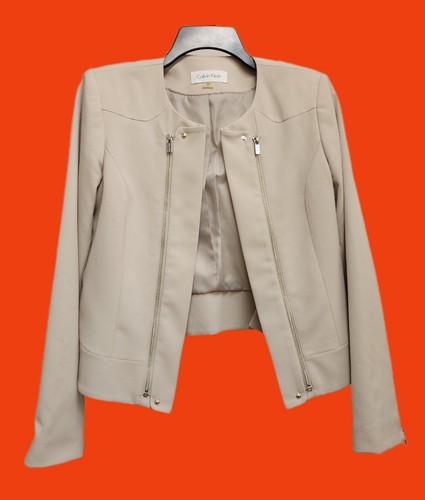 OFF WHITE Giacca Moto Donna Calvin Klein Casual Business Morbide Beige Cerniere Crema