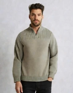Dockers Herren hellbraun 1/4 Reißverschluss gerippte Details Pullover Sweater Gr. XXL Stehkragen adrett - Bild 1 von 12