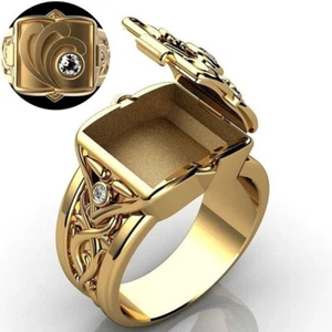 Gold Verlobungsring offene Box simuliert glänzend Damen Mode Männer Geschenk - Bild 1 von 4