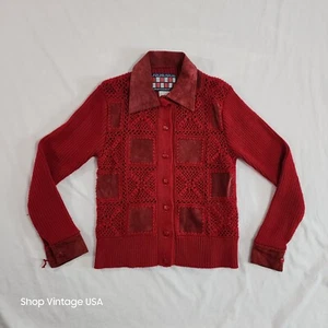 Julio Julio Sport Deportivo Knit Jacket Size Small Women's Lace Leather patches - Picture 1 of 19