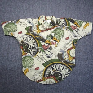 Vtg Hot Stuff Shirt Mens M Green Tropical Map Island Compass Short Sleeve USA - Picture 1 of 8