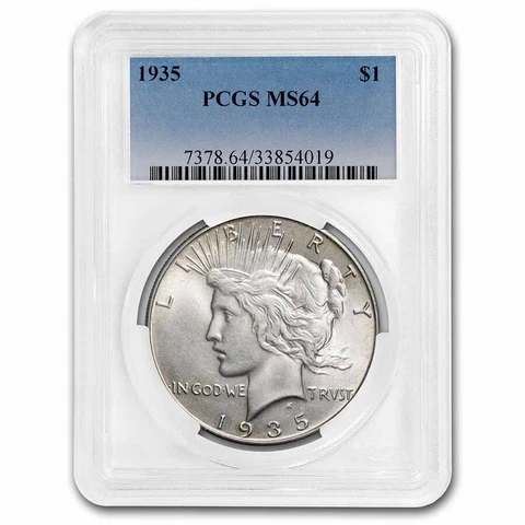 1935 Peace Dollar MS-64 PCGS Cover
