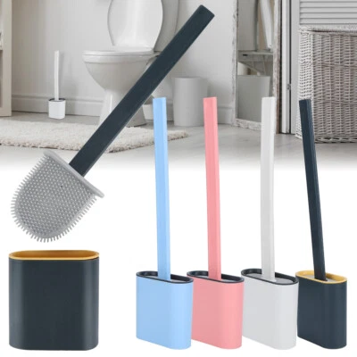 Silicone Toilet Brush Wall-Mounted Cleaning Brush Set with Toilet Brush Holde MG - Image 1 of 4