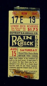 Tigers White Sox MLB Ticket Stub Bob Elliot Last Career HR Al Aber Win 8/15/1953 - Picture 1 of 2