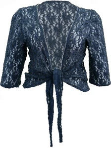 Pizzo elasticizzato donna blu mezzanotte manica a 3/4 coltura cardi donna taglie forti - Foto 1 di 4