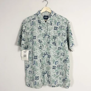 Vintage Dockers Hawaiian Button Front Shirt Linen Blend Medium Green Blue NWT - Picture 1 of 8