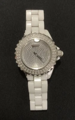 Akribos XXIV Women's Swiss Quartz White Ceramic Watch Rhinestone Bezel - Image 1 of 4