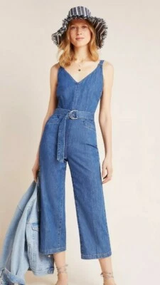 NWT Anthropologie  Paige Aiden Belted Denim Jumpsuit Overalls xs  - Image 1 of 4