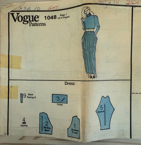 Abito Vogue originale CHRISTIAN DIOR 1048 modello cucito taglia 10 NON TAGLIATO