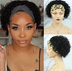 Headband Wigs Real Human Hair Short Pixie Curly Wigs for Women Natural Daily Use - Picture 1 of 9