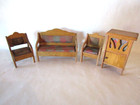 Vintage 4-pc Oak Dollhouse Furniture Living Room Set Germany