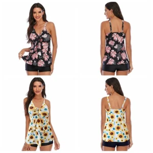 Women Tankini Swimsuits Two Piece Tummy Control Bathing Suits with Boy Shorts - Picture 1 of 20
