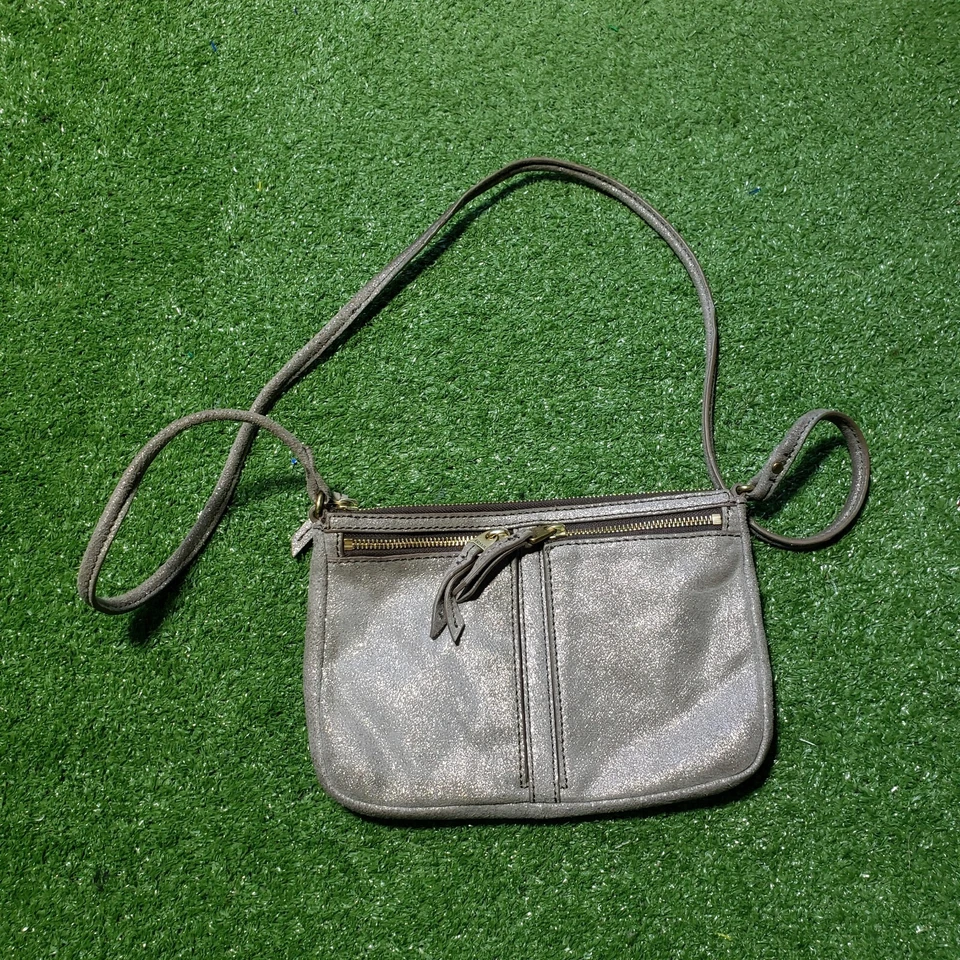 Fossil 灰色闪光珠光斜挎包钱包可调节肩带 — 第 1/4 张图片