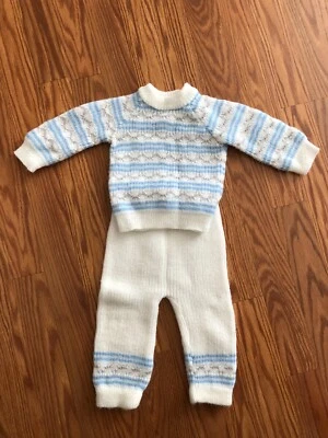 Vintage  Baby Boys Blue Sweater knit 2 PC. outfit Size 9 mo. - Image 1 of 4