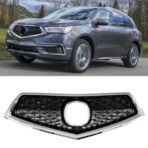 Black and Silver Front Grille Central Bumper Grill Fits For Acura MDX 2014-2019 - Picture 1 of 6