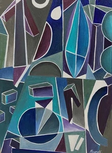 Original Acrylic Painting Geometric Mid Century Modern Art Wall Decor Canvas 16" - Picture 1 of 20