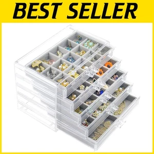 5-Drawer Clear Acrylic Jewelry Box with Velvet Trays - Jewelry Storage Solution - Picture 1 of 8