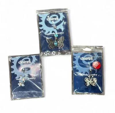 Набор из 3 ювелирных колец Claire's с бабочками на пупке серебристого цвета - Изображение 1 из 4