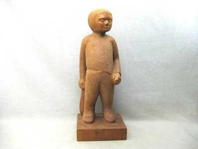 Escultura de madera vintage de arte popular tallada, retrato infantil masculino Foto 1 de 4