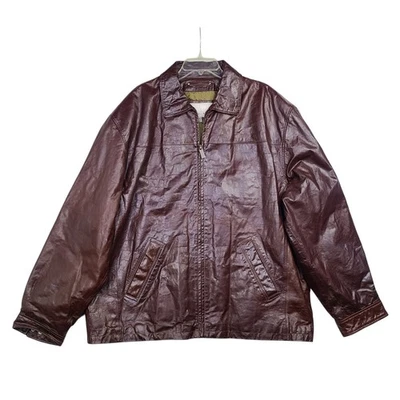 Abrigo Chaqueta de Cuero Wilson Clásico Borgoña Cremallera Completa Para Hombres 2XLT PESADO Foto 1 de 4