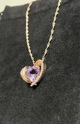 Purple Amethyst Heart Necklace Rose Gold Over Sterling Silver 18 Inch Chain - Image 1 of 4
