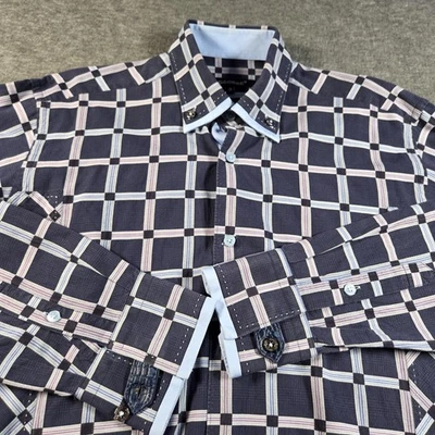Bogosse Shirt Mens Size M Blue Purple Plaid Button Up Long Sleeve Dress Cotton - Image 1 of 4