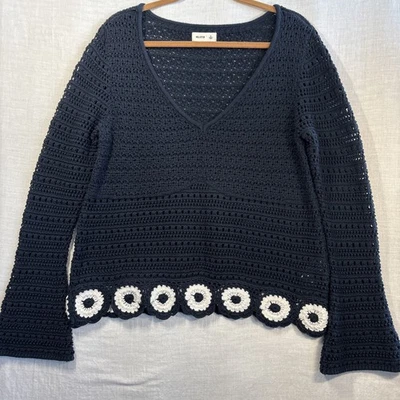 Suéter Hollister Crochet Para Mujer Talla XL Azul Manga Campana Cuello en V Boho Foto 1 de 4