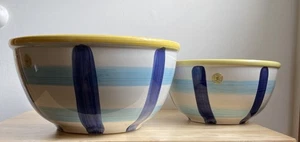 Williams Sonoma Pair Nesting Mixing Bowls Striped Italy 11”x5.75” and 9”x4.5” - Picture 1 of 8