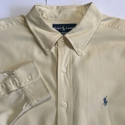 De Colección Ralph Lauren Abotonada Para Hombres XL Mezcla de Seda Calce Clásico Manga Larga Amarillo Foto 1 de 4