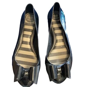 Zaxy Pop Bow Jelly Flats Shoes black Women Sz 8 Y2K Cushioned Insoles Slip-On - Picture 1 of 5