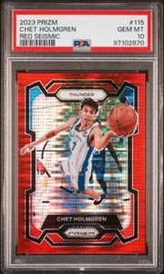 2023 Panini Prizm #115 Chet Holmgren Red Sismic /299 PSA 10 GEM OKC Thunder - Foto 1 di 2